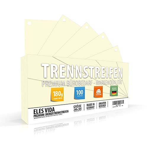 TRENNSTREIFEN 24 x 10,5 cm Blanko - Festes Material 190g - robust beschreibbar - AUS DEUTSCHLAND - für A5 und A4 Ringordner - Registerblätter für bessere Ordnung - 100 Stück Gelb von ELES VIDA