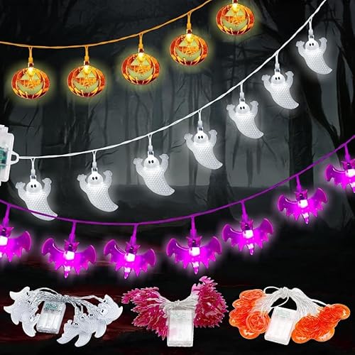 ELEUTH Halloween Deko, 3 Stück 3M 20 Led Halloween Lichter, Halloween Lichterkette mit Batteriebetrieben Kürbisse Fledermäuse Geister, 2 Modi für Außen Innen, Allerheiligen, Halloween Dekoration ELEUTH Halloween Deko, 3 Stück 3M 20 Led Halloween Lichter, Halloween Lichterkette mit Batteriebetrieben Kürbisse Fledermäuse Geister, 2 Modi für Außen Innen, Allerheiligen, Halloween Dekoration von ELEUTH