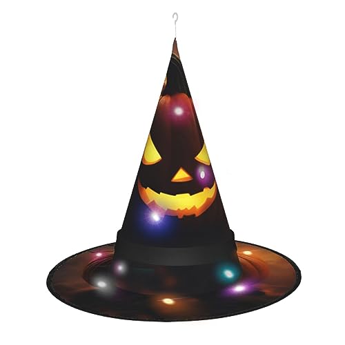 ELFcat 3 Hexenhüte für Frauen, Halloween-Hexenhüte mit Licht für Dekoration, Zaubererhut, Halloween-Kürbis von ELFcat