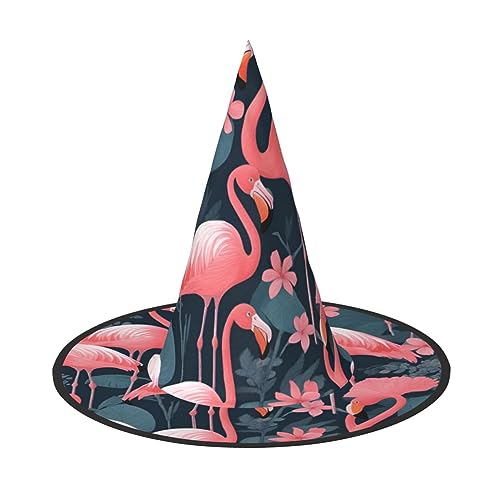 ELFcat Hexenhüte für Damen, Halloween-Hexenhüte für Dekoration, Zaubererhut, Maskerade, Cosplay-Kostüm, rosa Flamingos, 3 Stück von ELFcat