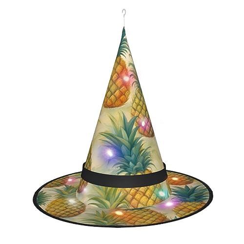 ELFcat Hexenhüte für Damen, Halloween-Hexenhüte mit Licht für Dekoration, Zaubererhut, Ananas, 3 Stück von ELFcat