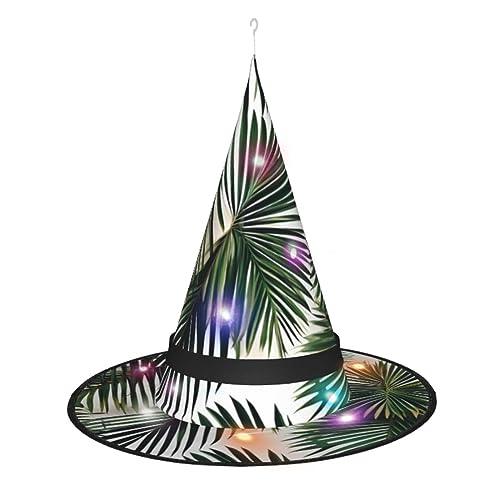 ELFcat Hexenhüte für Damen, Halloween-Hexenhüte mit Licht für Dekoration, Zaubererhut, Palmenblätter, 3 Stück von ELFcat