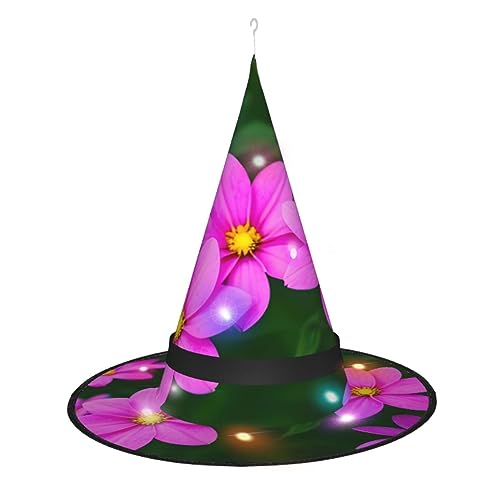 ELFcat Hexenhüte für Damen, Halloween-Hexenhüte mit Licht für Dekoration, Zaubererhut, Schönheitsblumen, 3 Stück von ELFcat