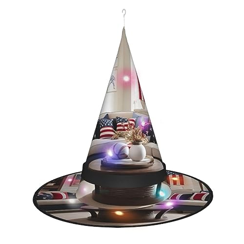 ELFcat Hexenhüte für Damen, Halloween-Hexenhüte mit Licht für Dekoration, Zaubererhut, amerikanische Flagge und Baseball, 3 Stück von ELFcat