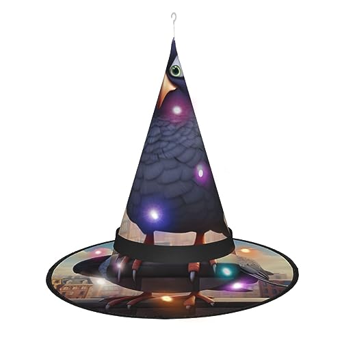 ELFcat Hexenhüte für Frauen, Halloween-Hexenhüte mit Licht für Dekoration, Zaubererhut, Cartoon-Taube, 3 Stück von ELFcat