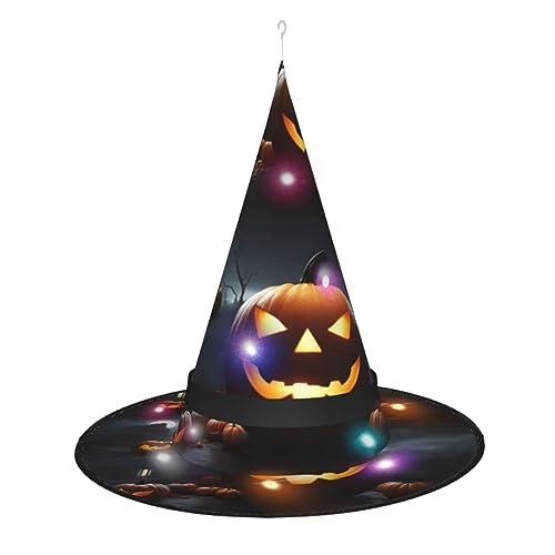 ELFcat Hexenhüte für Frauen, Halloween-Hexenhüte mit Licht für Dekoration, Zaubererhut, Halloween-Kürbis, 3 Stück von ELFcat
