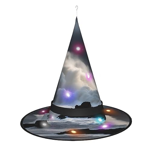 ELFcat Hexenhüte für Frauen, Halloween-Hexenhüte mit Licht für Dekoration, Zaubererhut, Leuchtturm im Sturm, 3 Stück von ELFcat