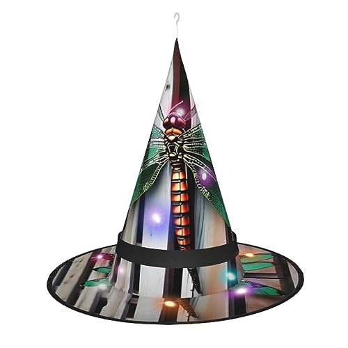ELFcat Hexenhüte für Frauen, Halloween-Hexenhüte mit Licht für Dekoration, Zaubererhut, Libellenzaun, 3 Stück von ELFcat