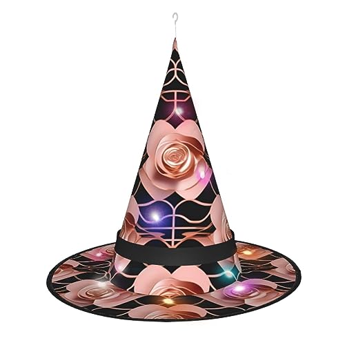 ELFcat Hexenhüte für Frauen, Halloween-Hexenhüte mit Licht für Dekoration, Zaubererhut, Rotgold-Muster-Hintergründe, 3 Stück von ELFcat