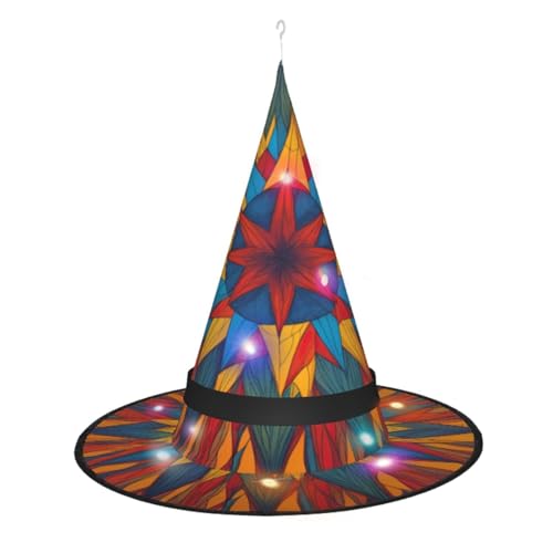 ELFcat Hexenhüte für Frauen, Halloween-Hexenhüte mit Licht für Dekoration, Zaubererhut, bunter Stern, 3 Stück von ELFcat