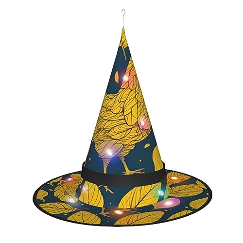 ELFcat Hexenhüte für Frauen, Halloween-Hexenhüte mit Licht für Dekoration, Zaubererhut, gelbe Blätter, Huhn, 3 Stück von ELFcat