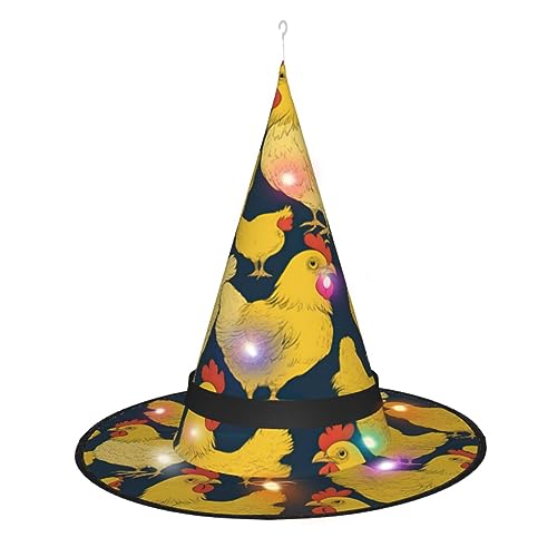 ELFcat Hexenhüte für Frauen, Halloween-Hexenhüte mit Licht für Dekoration, Zaubererhut, gelbes Huhn, 3 Stück von ELFcat
