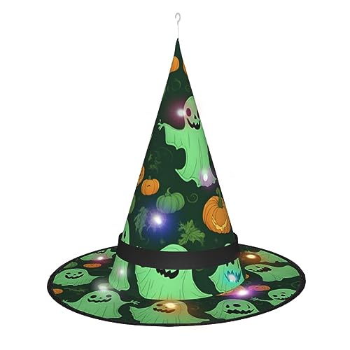 ELFcat Hexenhüte für Frauen, Halloween-Hexenhüte mit Licht für Dekoration, Zaubererhut, grüner Geist, Horror, Halloween-Kürbis, 3 Stück von ELFcat