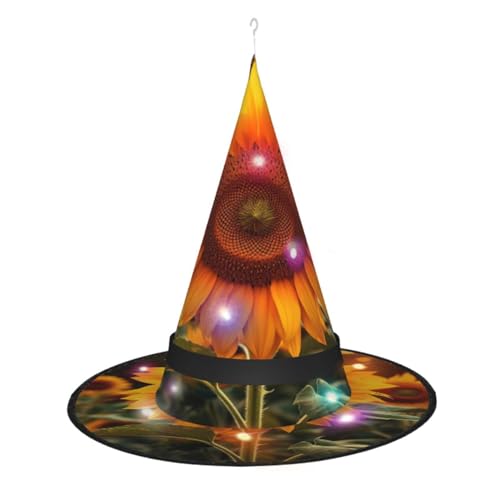 ELFcat Hexenhüte für Frauen, Halloween-Hexenhüte mit Licht für Dekoration, Zaubererhut, schöne Sonnenblume, 3 Stück von ELFcat