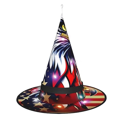 Hexenhüte für Frauen, Halloween-Hexenhüte mit Licht für Dekoration, Zaubererhut, amerikanische Flagge, Feueradler, 3 Stück von ELFcat