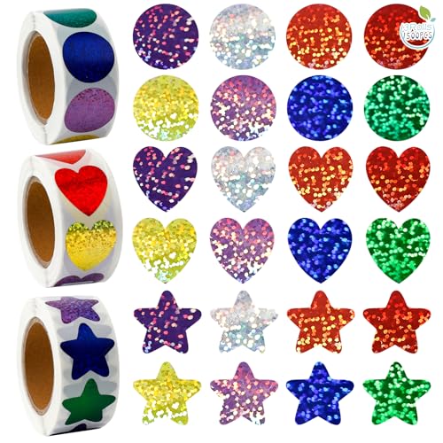 1500 Stück Sterne Liebe Runde Aufkleber 3 Rolle Glitzer Sticker Aufkleber für Kinderbelohnung in Schule Klassenzimmer Selbstklebend Sticker für Party Dekoration Fotoalbum DIY 1500 Stück Sterne Liebe Runde Aufkleber 3 Rolle Glitzer Sticker Aufkleber für Kinderbelohnung in Schule Klassenzimmer Selbstklebend Sticker für Party Dekoration Fotoalbum DIY von ELICNA