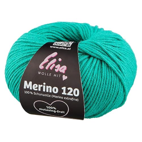 Elisa Merino 120, 50 g/120 m, Merinogarn aus extrafeiner Merinowolle,mulesing-frei,OEKO-TEX zertifiziert,100% Schurwolle(Merino extrafein) zum stricken häkeln (7247 GRÜN-SMARAGD) von ELISA