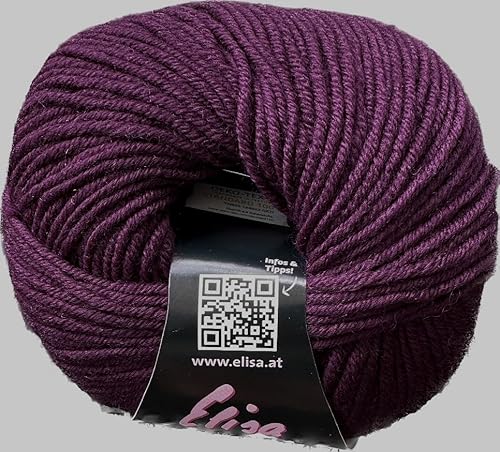 Elisa Merino 120, 50 g/120 m, Merinogarn aus extrafeiner Merinowolle,mulesing-frei,OEKO-TEX zertifiziert,100% Schurwolle(Merino extrafein) zum stricken häkeln (7296 AUBERGINE) von ELISA