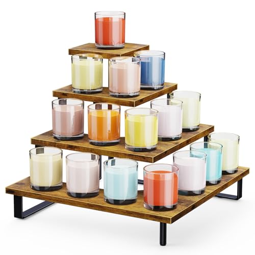 ELITEROO Ständer mit 4 Ebenen, Holzständer, Bauernmarktregal, Verkaufsregale für Bastelmesse, Tumbler Kerzen, Parfüm, Make-up, rechtwinklige Ecke ELITEROO Ständer mit 4 Ebenen, Holzständer, Bauernmarktregal, Verkaufsregale für Bastelmesse, Tumbler Kerzen, Parfüm, Make-up, rechtwinklige Ecke von ELITEROO
