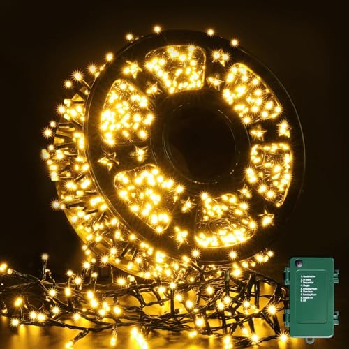 1000 LED Lichterkette Außen Batterie, 50M 8 Modi Lichterkette Batteriebetrieben innen aussen mit 6h Timer, Warmweiß Wasserdicht Weihnachtsdekorationen für Weihnachtsbaum Zimmer Garten Balkon 1000 LED Lichterkette Außen Batterie, 50M 8 Modi Lichterkette Batteriebetrieben innen aussen mit 6h Timer, Warmweiß Wasserdicht Weihnachtsdekorationen für Weihnachtsbaum Zimmer Garten Balkon von ELKTRY