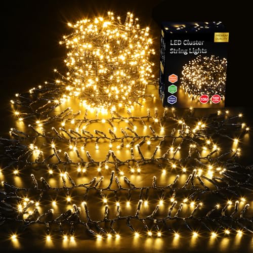 ELKTRY 1000 LED Cluster Lichterkette warmweiß, Büschellichterkette außen mit stecker Innen Strom 8 Modi, 10m wasserdichte Weihnachtsbeleuchtung mit Memoryfunktion für Weihnachten Party Garten Balkon ELKTRY 1000 LED Cluster Lichterkette warmweiß, Büschellichterkette außen mit stecker Innen Strom 8 Modi, 10m wasserdichte Weihnachtsbeleuchtung mit Memoryfunktion für Weihnachten Party Garten Balkon von ELKTRY