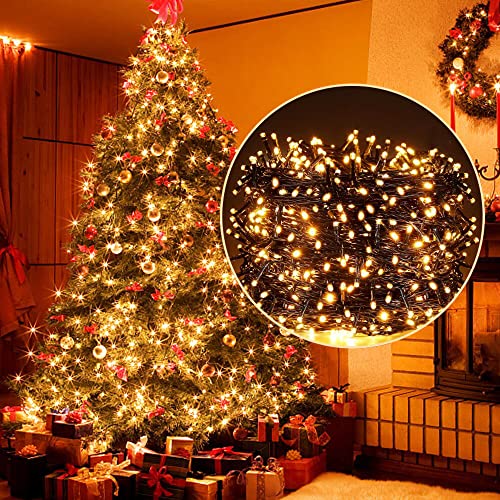 ELKTRY 2000 LED Lichterkette Außen 50m 8 Modi Weihnachtsbeleuchtung innen mit stecker, Warmweiß IP44 Wasserdicht Cluster Lichterkette Weihnachten für Weihnachtsbaum Kinderzimmer Garten Balkon von ELKTRY