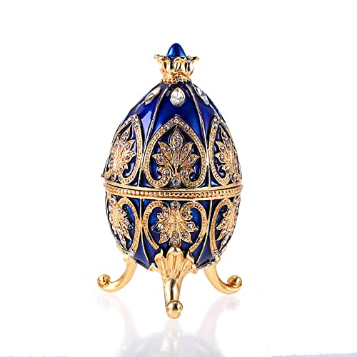 ELLDOO Fabergé Schmuckkästchen im Eier-Stil, emaillierte Schmuckschatulle, einzigartige dekorative Metallbox, klassische Ornamente, Geschenk für Heimdekoration, Blau von ELLDOO