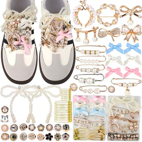 ELLEWIN 60 Stück Charms für Socken, Sicherheitsnadeln, Brosche, Goldanhänger für Frauen, Perlen, Strass, Brosche, Nadeln, Junk-Socken, Stecknadel-Set für Hüte, Kleidung von ELLEWIN
