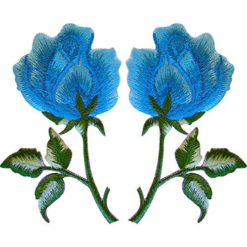 1 Paar blaue Rosen-Aufnäher zum Aufbügeln oder Aufnähen, bestickte Blumen. von ELLU