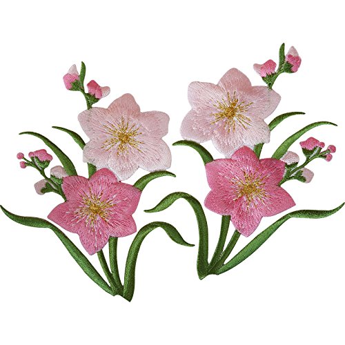 1 Paar pinke Blumen Aufnäher Bügelbild Aufnäher Bügelbild Applikation von ELLU