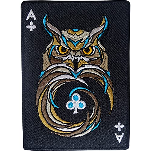 Ace of Clubs Eule Patch Eisen Aufnähen Kleidung Schwarz Spielkarte Gesticktes Abzeichen von ELLU