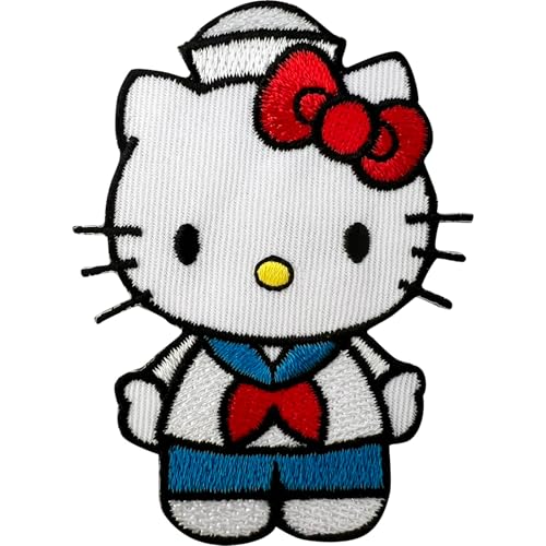 Aufnäher, Motiv: Kitty, Matrosenmotiv, zum Aufbügeln oder Aufnähen auf Kleidung, Taschen, T-Shirt, Katze, Kawaii, Cartoon, japanischer Anime, bestickt, Stickerei, Applikation, Motiv-Aufkleber Aufnäher, Motiv: Kitty, Matrosenmotiv, zum Aufbügeln oder Aufnähen auf Kleidung, Taschen, T-Shirt, Katze, Kawaii, Cartoon, japanischer Anime, bestickt, Stickerei, Applikation, Motiv-Aufkleber von ELLU