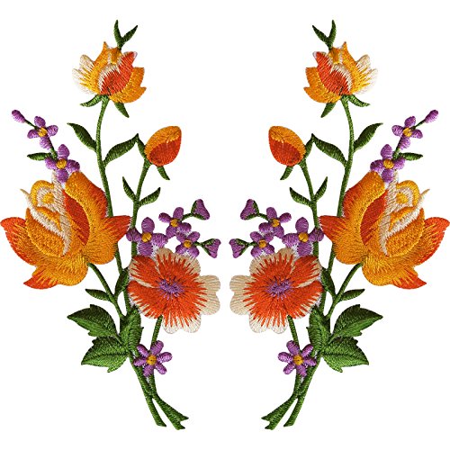 Aufnäher mit Rosenmotiv, bestickt, zum Aufbügeln oder Aufnähen, 1 Paar von ELLU