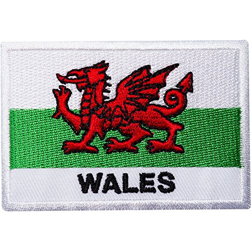 Aufnäher mit Wales-Flagge, bestickt, zum Aufnähen oder Aufbügeln, Motiv: walisischer Drache, Rugby, für Hemden, Taschen von ELLU