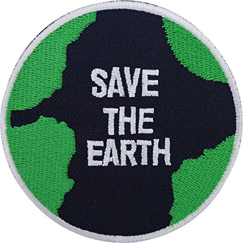 Bestickter Aufnäher, Motiv: Save the earth, zum Aufbügeln oder Aufnähen, grüner Frieden, WWF von ELLU
