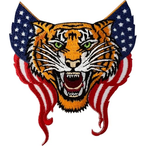 Bestickter Aufnäher mit Tigerkopf, USA-Flagge, zum Aufbügeln oder Aufnähen, Vereinigte Staaten von Bestickter Aufnäher mit Tigerkopf, USA-Flagge, zum Aufbügeln oder Aufnähen, Vereinigte Staaten von von ELLU