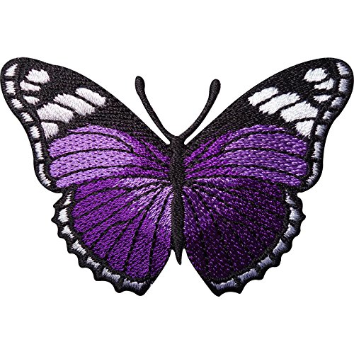 Bügelbild mit violettem Schmetterling, bestickt, für Kleider, Röcke, Jeans, Top, Tasche von ELLU
