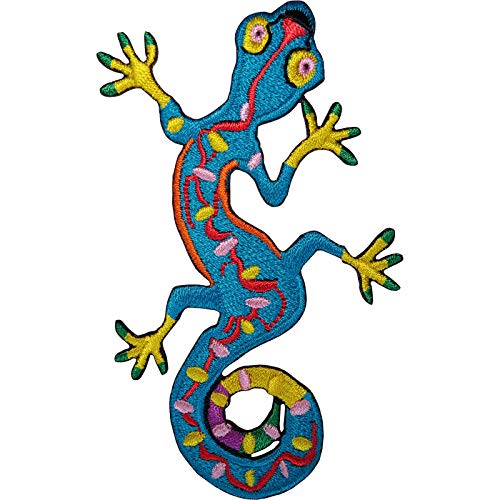 ELLU Gestickter Aufnäher zum Aufbügeln, Motiv: Gecko Eidechse, für Kleidung, Taschen, Stickerei von ELLU