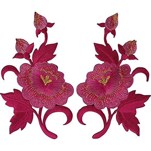 ELLU Paar rosa Blumenaufnäher zum Aufbügeln auf Jeans bestickte Aufnäher Abzeichen Blumen von ELLU