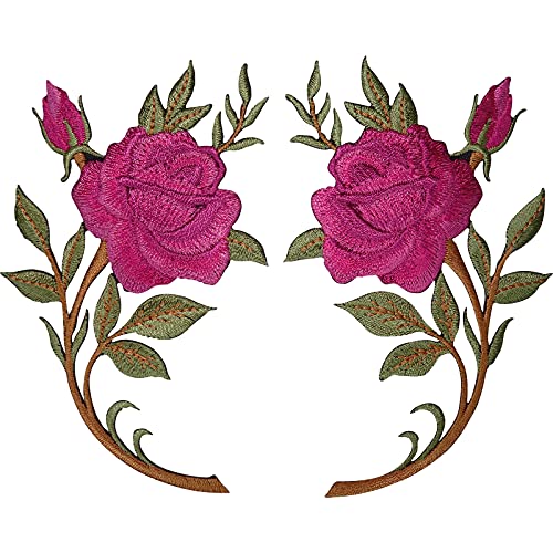 ELLU Paar rosa Rose Blumenaufnäher zum Aufbügeln Aufnähen gestickter Aufnäher Abzeichen Blumen ELLU Paar rosa Rose Blumenaufnäher zum Aufbügeln Aufnähen gestickter Aufnäher Abzeichen Blumen von ELLU