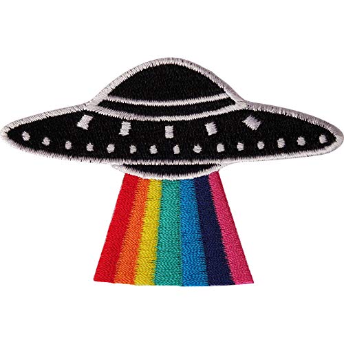 Fliegende Untertasse Regenbogen Patch Eisen annähen Alien NASA Space UFO gestickte Abzeichen von ELLU