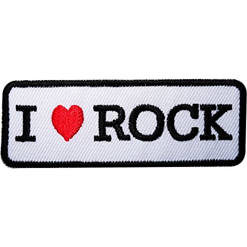 I Love Rock bestickter Aufnäher zum Aufnähen oder Aufbügeln, für Kleidung, Tasche, Hemd, Jacke, Musik von ELLU