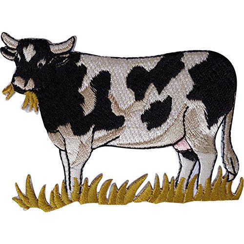 ELLU Kuh-Aufnäher, bestickt, zum Aufnähen auf Kleidung, Bauernhoftier-Stickerei, 8 cm breit und 6,2 cm hoch, 1 Stück, Tiermotiv, Dekoration, Patch, Aufbügeln von ELLU