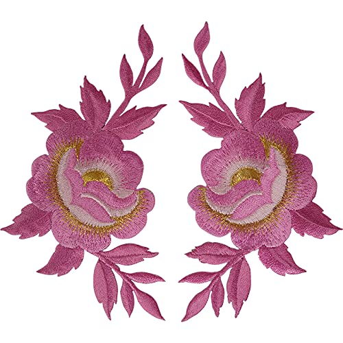 ELLU Paar rosa Blumen-Aufnäher zum Aufbügeln auf Denim-Jeans-Blumen-Stickerei-Aufnäher von ELLU
