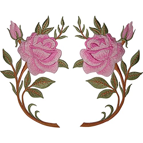 Paar rosa Rose Blumenaufnäher Eisen aufnähen auf Stoff bestickte Aufnäher Abzeichen Rosen Paar rosa Rose Blumenaufnäher Eisen aufnähen auf Stoff bestickte Aufnäher Abzeichen Rosen von ELLU