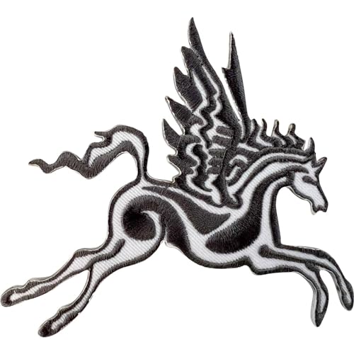Pegasus Aufnäher zum Aufbügeln oder Aufnähen auf Kleidung Tasche weiß grau geflügeltes Pferd bestickt Abzeichen von ELLU