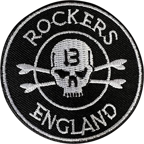 Rockers England Skull Lucky Number 13 Patch Iron Sew On Black Embroidered Badge von ELLU