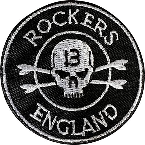 Rockers England Skull Lucky Number 13 Patch Iron Sew On Black Embroidered Badge von ELLU