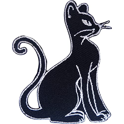 Schwarze Katze Patch Eisen T-Shirt zum Aufnähen Jeans Rock Kleid Tasche Top Gesticktes Abzeichen von ELLU