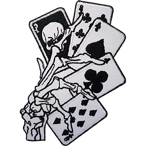Skelett Hand Spielkarten Patch bügeln auf nähen auf Kleidung Poker gestickt Abzeichen von ELLU